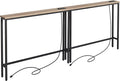 ELYKEN 2 Pack 5.9" Narrow Console Sofa Table with Power Outlets, 5.9" Dx39.4 Wx31.1 H Long Couch Table with Metal Frame and Charge Station with 6.5’ Extension Cord, White Oak-Ruum Studio Home