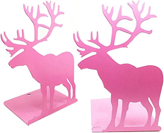 Winterworm Fashion Creative Cartoon Cute Iron Elk Moose Pattern Nonskid Metal Office Desk Bookends (Pink)-Ruum Studio Home