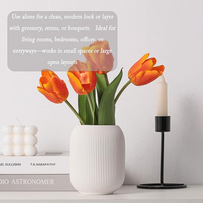 Ceramic Vase Set of 3, Decorative Vases Home Decor Modern Minimalist Pottery Vases for Bouquet Pampas Grass Dried Fresh Flowers, Bookshelf, Living Room, Shelf, Bedroom, Entryway Mantel Decor-White-Ruum Studio Home