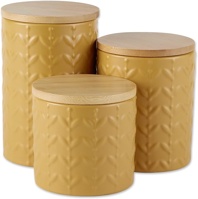 DII Kitchen Accessories Collection, Textured Matte Ceramic Canister Set, Honey Gold, Vine, 3 Piece-Ruum Studio Home
