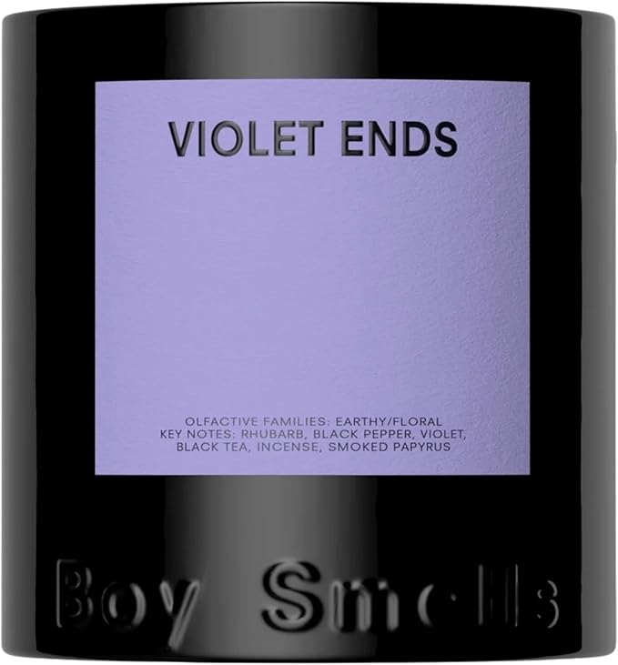 Boy Smells Violet Ends Candle - 8.5 oz - Aromatic Candle for Home with Rhubarb, Violet and Smoked Papyrus - Up to 50-Hour Burn - Cotton Wick-Ruum Studio Home