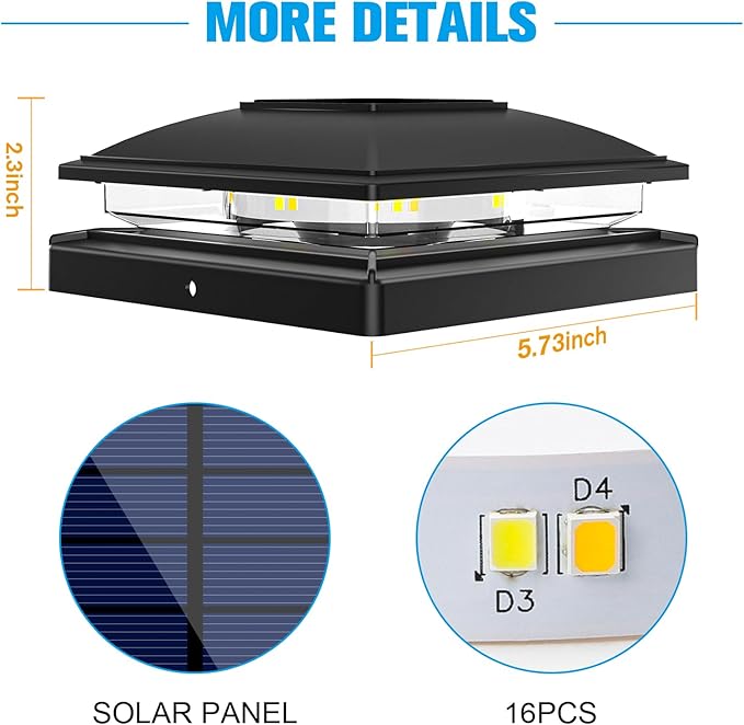 VOLISUN Solar Post Cap Light Outdoor,Solar Fence - Post Lights Waterproof for 4x4/5x5/6x6 Wooden/Vinyl Post,Black Deck Cap Light Solar Powered with Warm White for Garden/Patio/Porch 8pack-Ruum Studio Home