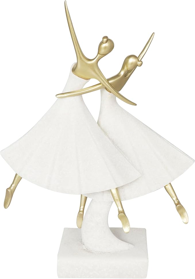 Deco 79 Polystone Dancer Decorative Sculpture Ballet Home Decor Statue with Gold Accents, Accent Figurine 9" x 4" x 13", Cream-Ruum Studio Home