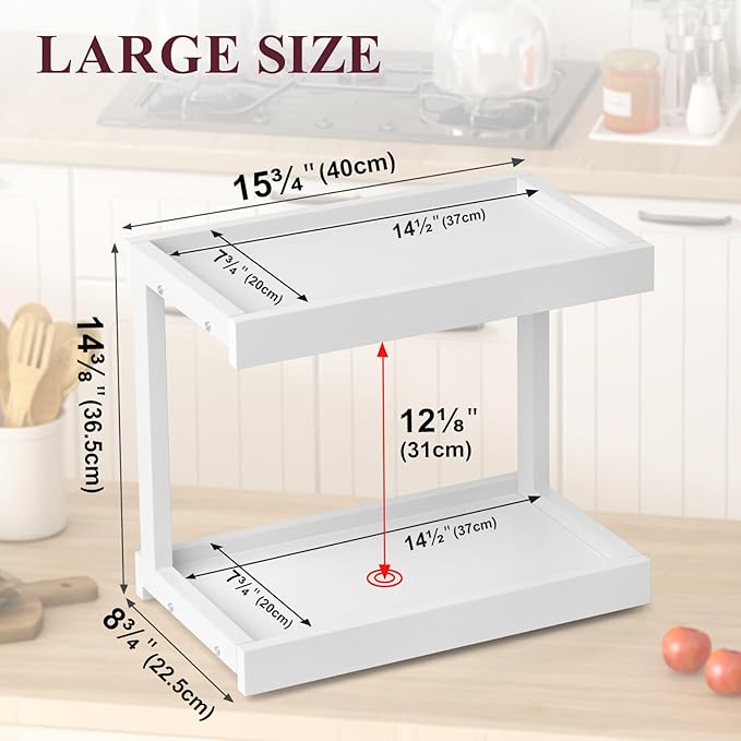 MARTY 2 Tier 15.75"x8.9" Large Countertop Shelf Organizer Spice Rack, Coffee Station Organizer for Mugs Cups, Wooden Shelf Desktop Storage Organizer for Kitchen Bathroom Home Office (White)-Ruum Studio Home
