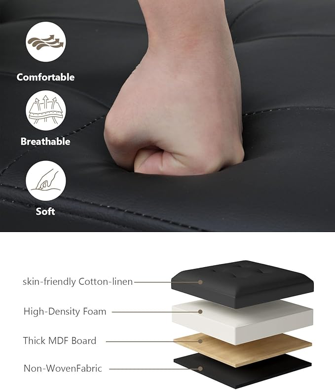 Storage Ottoman Bench, Folding Ottoman Foot Rest, 15 x 43 x 15 Inches, End of Bed Bench,Storage Chest, for Living Room, Bedroom, Hallway, Entryway, Holds up to 700 lb,Black-Ruum Studio Home