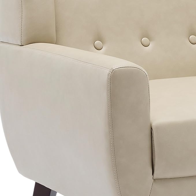 UIXE Faux Leather Accent Chair, Modern Arm Club Chair Upholstered Armchair for Living Room, Comfy Single Sofa Seats Button Tufted Reading Seating, Cream-Ruum Studio Home