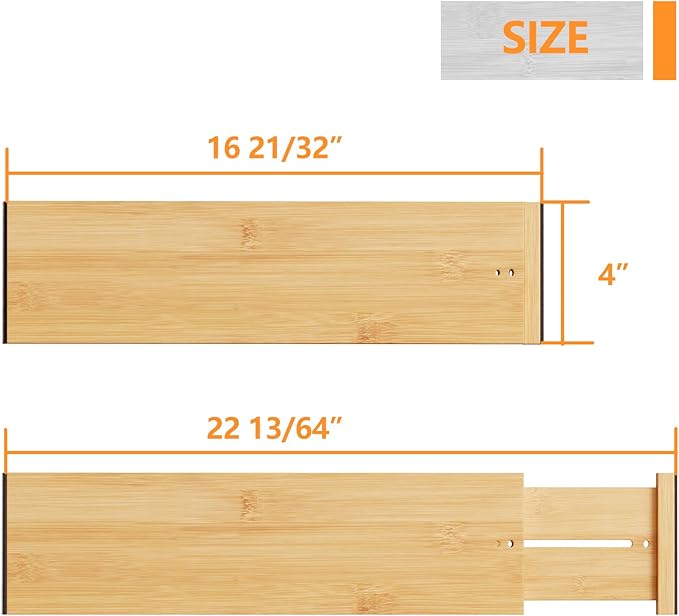 BAMEOS 4" High Drawer Dividers Bamboo Separators Organization Expandable Organizers for Kitchen Bedroom Bathroom Dresser Office 4-pack-Ruum Studio Home