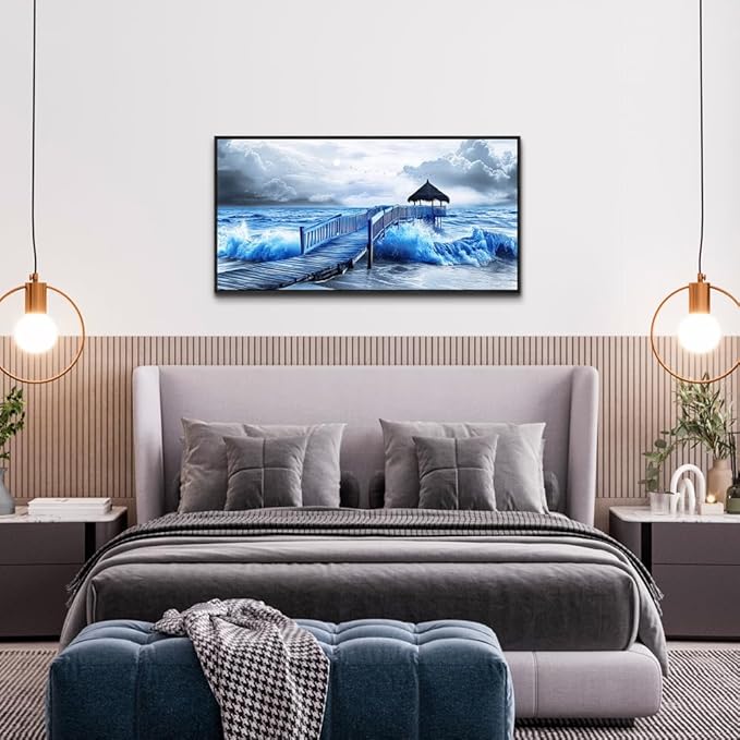 ZUITINGHUA Black Framed Canvas Wall Art For Living Room Wall Decor For Bedroom Office Wall Decoration Ocean Landscape Paintings Black And White Pictures Artwork Room Aesthetic Home Decor 20x40 In-Ruum Studio Home