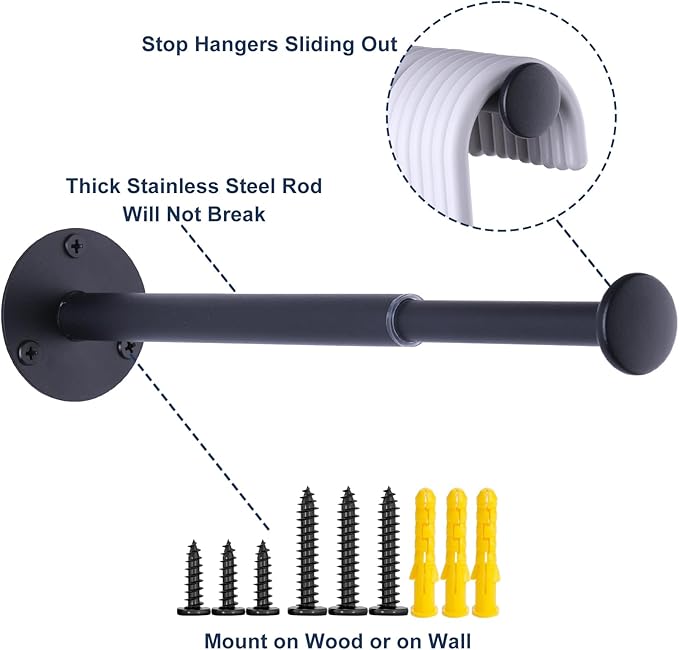2 Pack Retractable Hanger Holder for Laundry Room, Wall Mount Organizer Rack for Lightweight Clothes, Space Saving Laundry Hook Rod, Keep Empty Hangers Handy, Black-Ruum Studio Home