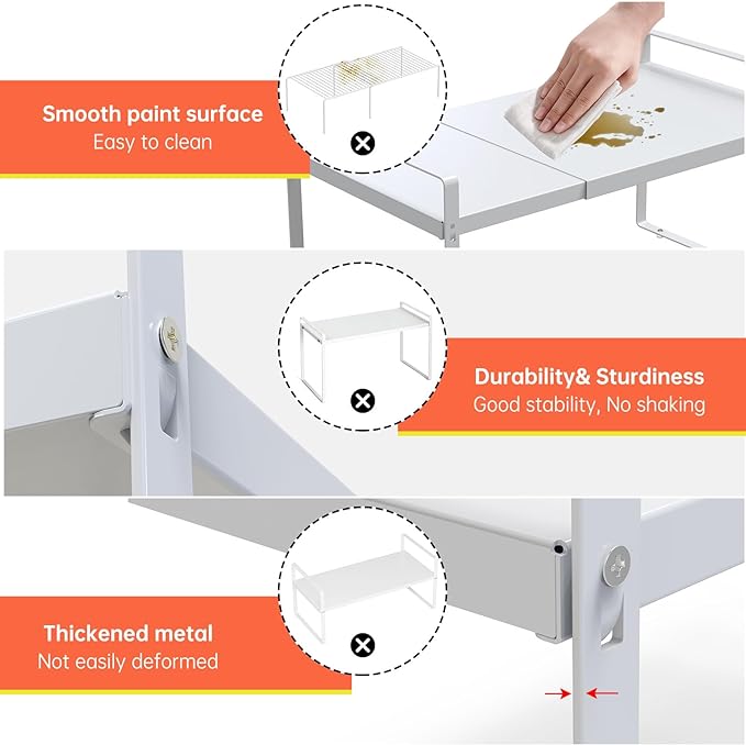 Expandable Cabinet Shelf Organizer Rack 9 inch, Pantry Organizer Lengthen from 14” to 25” ， Large Kitchen Cabinet Storage Shelf Rack， Storage Organizer white，Spice Rack Expandable Shelves,-Ruum Studio Home