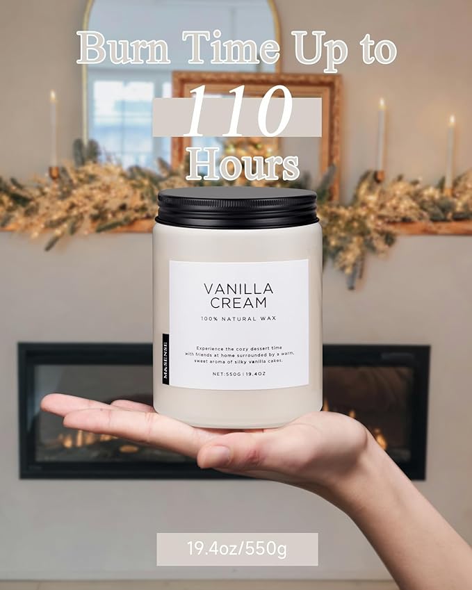 M&SENSE Vanilla Soy Candles, Large 2 Wick Jar Candle 19.4oz, 110 Hours Burning Time, 100% Natural Organic Soy Wax, Relaxing Aromatherapy Scented Candle, Housewarming Gift for Women and Men-Ruum Studio Home