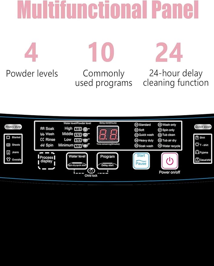 Full-Automatic Washing Machine 25 lbs Portable Washer 10 Wash Program & 8 Water Level with LED Display，Drain Pump, Ideal for Apartments, RV, Camping, Grey-Ruum Studio Home