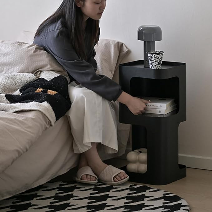 Modern Side Table,Small end Table for Small Spaces,Metal nightstand with Storage Shelf,Space-Saving Bedside Table Accent Table Drink Tables for Living Room,Bedroom.No Assembly Required-Ruum Studio Home