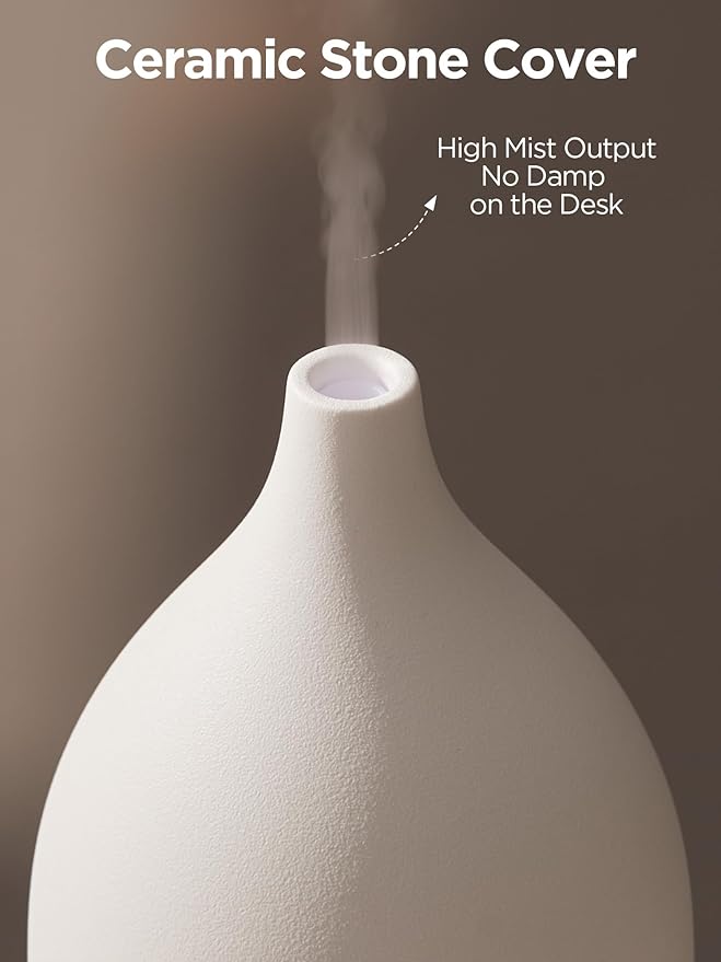 InnoGear Oil Diffuser, 300ML Ceramic Diffuser for Essential Oils Handcrafted Aromatherapy Diffuser Ultrasonic Cool Mist Humidifier with 4 Timers Waterless Auto Off for Room Office, White Base-Ruum Studio Home