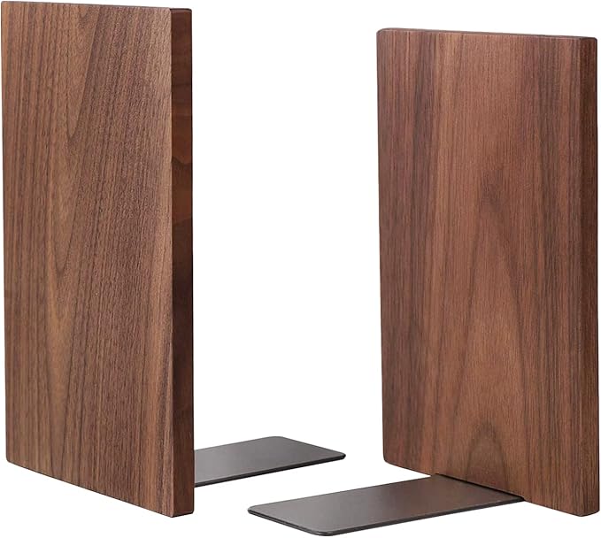 Muso Wood Handmade Walnut Book Ends, Non-Skid Bookends for Shelves, Large Sturdy Book Ends for Heavy Books, Decorative Book Shelf (1 Pair)-Ruum Studio Home