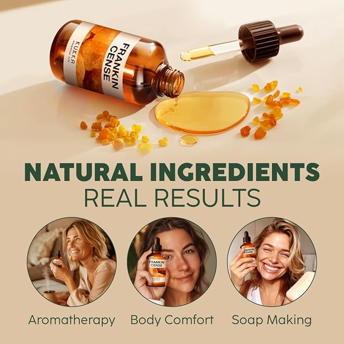 Kukka Frankincense Essential Oil for Face & Skin - 4 Fl Oz - 100% Pure Natural Frankincense Oil Made from Ethiopia Resin - A Holy & Woody Scent for Body Comfort, Aromatherapy & DIY Soap Making-Ruum Studio Home