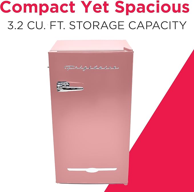 Frigidaire EFR376 Retro Bar Fridge Refrigerator with Side Bottle Opener, 3.2 cu. Ft, Pink/Coral-Ruum Studio Home