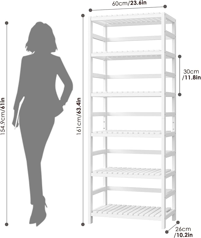 FOTOSOK 6-Tier Bamboo Shelf, Bamboo Bookcase with Adjustable Shelves, Free Standing Storage Shelf Unit, Plant Flower Stand for Bathroom, Kitchen, Home Office, White-Ruum Studio Home