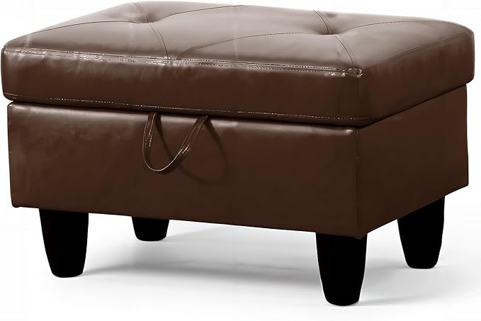 Ottoman Rectangular Storage Ottoman Bench, Faux Leather Footrest, Coffee Table, Stool Footstool with Hinged Lid for Living Room, Bedroom, Entryway, Brown, 28.5"x19"x17.5"-Ruum Studio Home