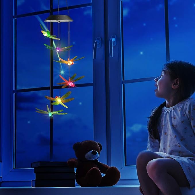 Toodour Solar Wind Chimes Outdoor, Color Changing Solar Lights Dragonfly, Gifts for Mom Grandma, Waterproof Decorative Mobile Light, Gardening Gift for Garden,Patio, Window, Yard, Outdoor Decor-Ruum Studio Home