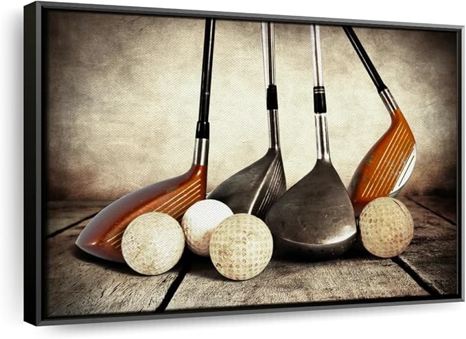 Elephant Stock Golf Sets Wall Art - Horizontal Framed Canvas - 1-Piece Mancave Wall Decor - Photography Sports Canvas Print - Yellow and Brown Decor for Wall - 31" X 21"-Ruum Studio Home