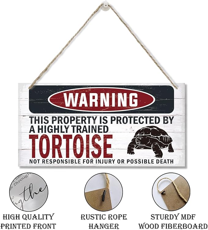 Warning Sign, Tortoise Warning Wood Plaque Sign, Funny Door Signs, Decorative Wood Hanging Suspension Plaque, Farmhouse Wooden Wall Decor, Outdoor Hanging Wooden Signs-Ruum Studio Home