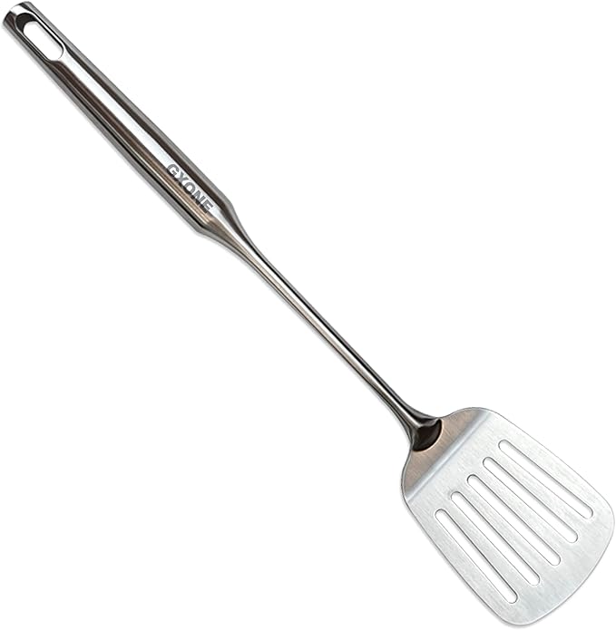 Stainless Steel Slotted Spatula,Cooking Utensil For Kitchen Use With Hollow Handle,Silver/14.9Inch-Ruum Studio Home