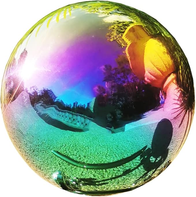 Rainbow Gazing Globe Mirror Ball in Stainless Steel, Shiny Hollow Sphere Sparkling Housewarming Outdoor Ornament (6 Inch)-Ruum Studio Home