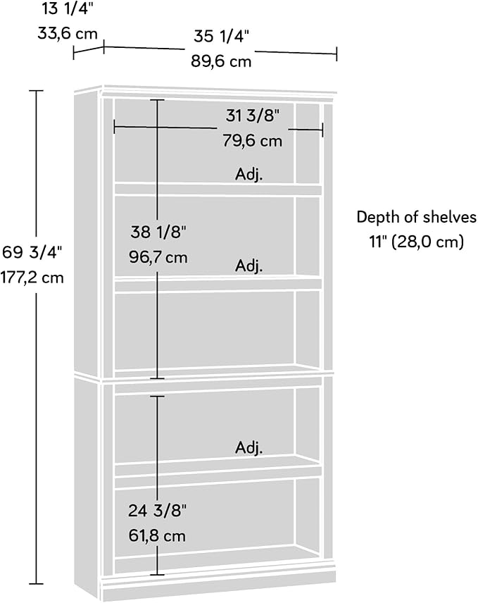 Sauder 5 Tier Book Shelf Wooden Bookcase Multipurpose Bookshelf for Home Office, Living Room, in Pacific Maple-Ruum Studio Home