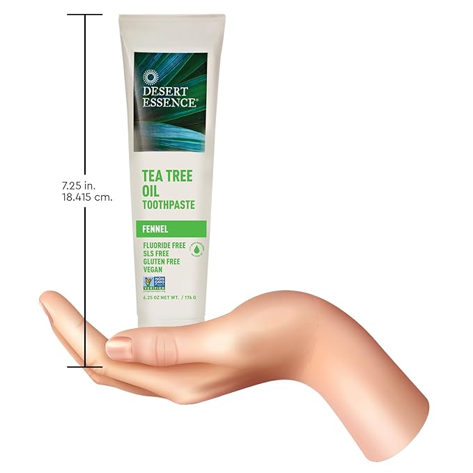 Desert Essence Tea Tree Oil & Fennel Toothpaste, 6.25 oz - Fluoride Free, Gluten Free, Vegan, Non-GMO - Oral Care with Baking Soda & Sea Salt for Healthy Teeth & Gums, Fresh Breath-Ruum Studio Home