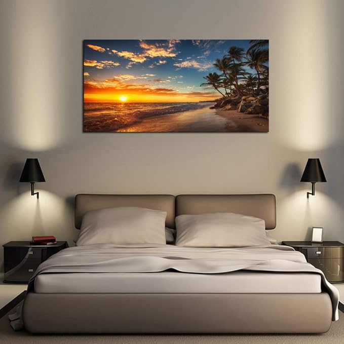 DZL Art S74762 Canvas Painting Print Paradise Tropical Island Beach with Palms Photograph Print Nature Pictures Wall Art Canvas Prints Painting for Living Room Bedroom Decor Office Wall Decor-Ruum Studio Home