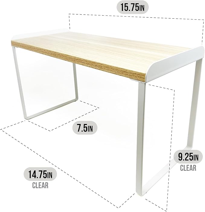 Mitus Shelf Organizer and Storage, Tiered Wood Cabinet Rack for The Kitchen Counter, Bathroom Counter, Pantry Cupboard, Office Desk Bookshelf, 16" Wide Natural and White (Large)-Ruum Studio Home