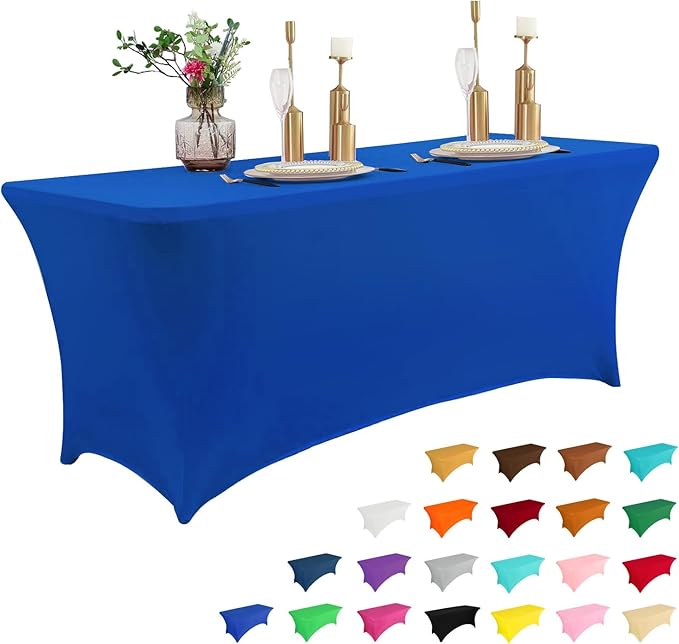 IVAPUPU 4FT Table Cloth for Rectangular Fitted Events Stretch Royal Blue Table Covers Washable Cover Spandex Tablecloth Protector for Party, Wedding, Cocktail, Banquet, Festival-Ruum Studio Home