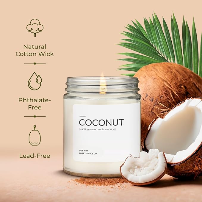 1OAK Soy Wax Scented Candle (Coconut) - Long Burning Premium Hand-Poured (7oz.)-Ruum Studio Home