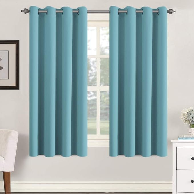 H.VERSAILTEX Blackout Aqua Curtains for Bedroom/Living Room, 52" Wide x 63" Long Each Panel,Grommet Top (Set of 2 Panels)-Ruum Studio Home