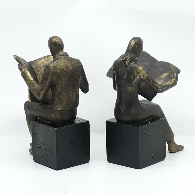 Lukitas Decorative Newspaper Reader Bookends, Heavy Duty Book Holder Non-Slip, Vintage Home Décor Accessories for Study Office Bookshelf, Bronze, Resin, 1Pair/2Piece-Ruum Studio Home