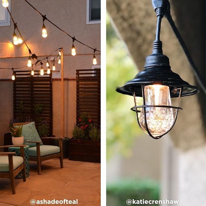 Enbrighten LED Outdoor String Lights 48ft Soft Warm White Patio Lights with Ultra-Durable Shatterproof and Waterproof Acrylic Bulbs for Balcony, Backyard, Porch, Gazebo, Deck, Party and Market, 35631-Ruum Studio Home