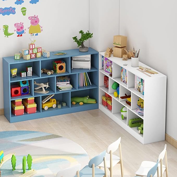 IOTXY Open Shelf Low Bookcase - Wooden 3-Tier Floor Standing Display Cabinet Organizer with Base, 10 Cubes Short Horizontal Bookshelf in Pear Yellow-Ruum Studio Home