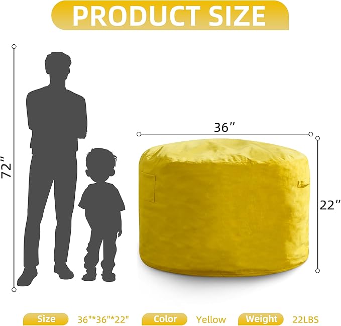 Hobestluk 3FT Bean Bag Chair Giant Bean Bag Chairs for Adults Large Bean Chairs with Removable Cover, Beanbag Chair with Filler, Adult Bean Bag Chairs for Living Room, Bedroom-Ruum Studio Home
