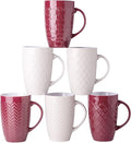 AmorArc Large Coffee Mugs Set of 6, 20oz Ceramic Tall Coffee Mugs Set with Textured Geometric Patterns for Coffee/Tea/Beer/Hot Cocoa, Dishwasher & Microwave Safe, Beige&Burgundy-Ruum Studio Home
