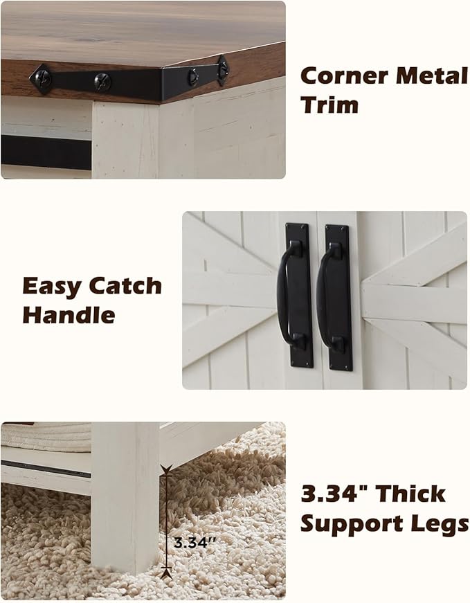 OKD 48" Farmhouse Lift Top Coffee Table with Sliding Barn Door,Rustic Center Table with Hidden Storage Compartment,Lifting Tabletop and Adjustable Shelf for Living Room,Office,Antique White-Ruum Studio Home