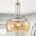 WUZUPS Nickel Chandelier Rustic Farmhouse Industrial Round Ceiling Pendant LED Light Fixture with Amber Glass Shade for Dining Room Kitchen Island Foyer Entryway, H 20.9" W 15.9", E26 Base-Ruum Studio Home