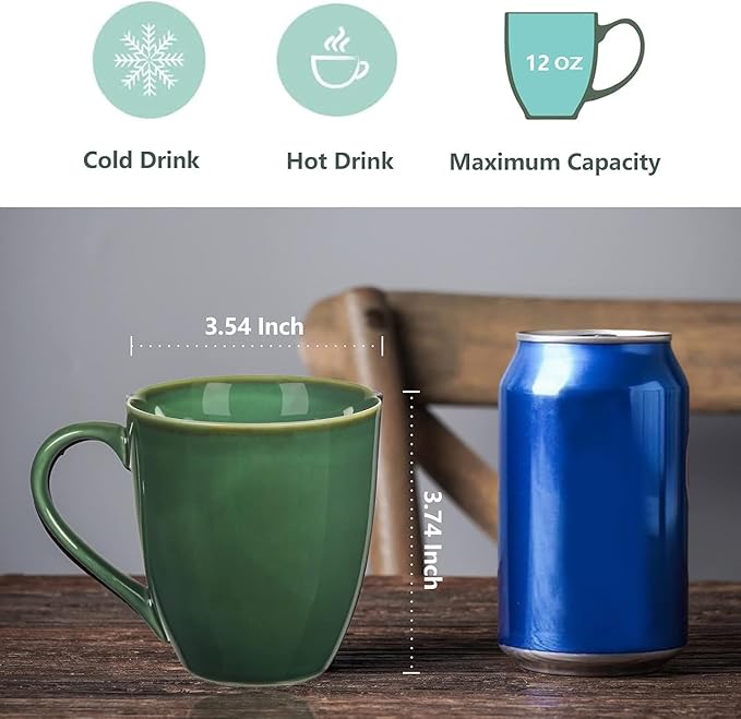vicrays Coffee Mug Set, 12 Ounce, Set of 6, Ceramic Mug for Men, Women, Unique Glazed Mugs with Handle for Coffee, Tea, Milk, Cocoa, Cereal(Green)-Ruum Studio Home