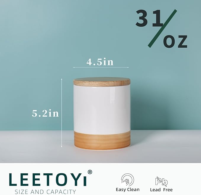 LEETOYI Ceramic Food Storage Jar with Seal Lid,Kitchen Canisters for Countertop, Serving for Ground Coffee, Tea, Sugar, Salt and More 31 Oz White-Ruum Studio Home