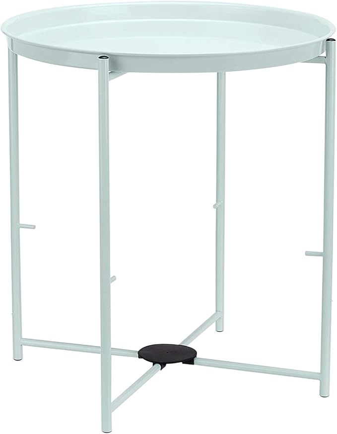Amazon Basics Round Storage End Table, Side Table with Cloth Basket, Mint Green/Heather Gray, 18 in x 18 in x 19 in-Ruum Studio Home