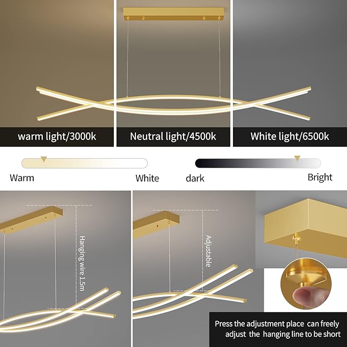 Modern Chandelier with 1%-100% Dimmable, Suitable for Dining Room, Bedroom and Living Room(Gold)-Ruum Studio Home