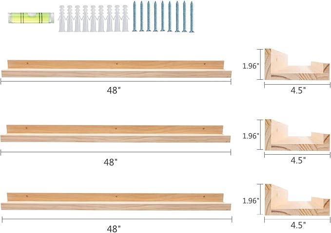 AZSKY 48 Inch Large Wood Floating Shelves for Wall Set of 3, Rustic Natural Picture Ledge Shelf Decor for Bedroom Kitchen Bathroom Living Room Nursery Display, 3 Same Sizes-Ruum Studio Home