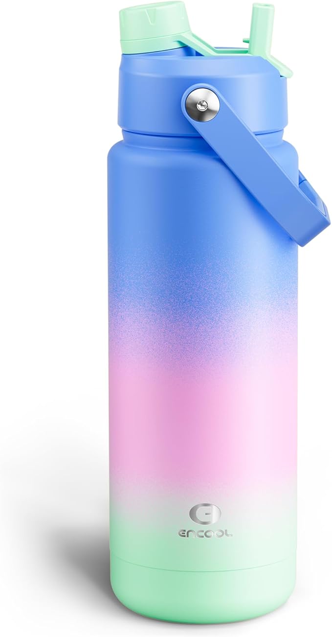 Insulated Water Bottle with Straw Stainless Steel Water Bottle, Leak-Proof, BPA-Free, Double Wall Vacuum Keeps Cold for 24 Hours for Sports, Travel, School (32 oz, Frosted Lilac)-Ruum Studio Home