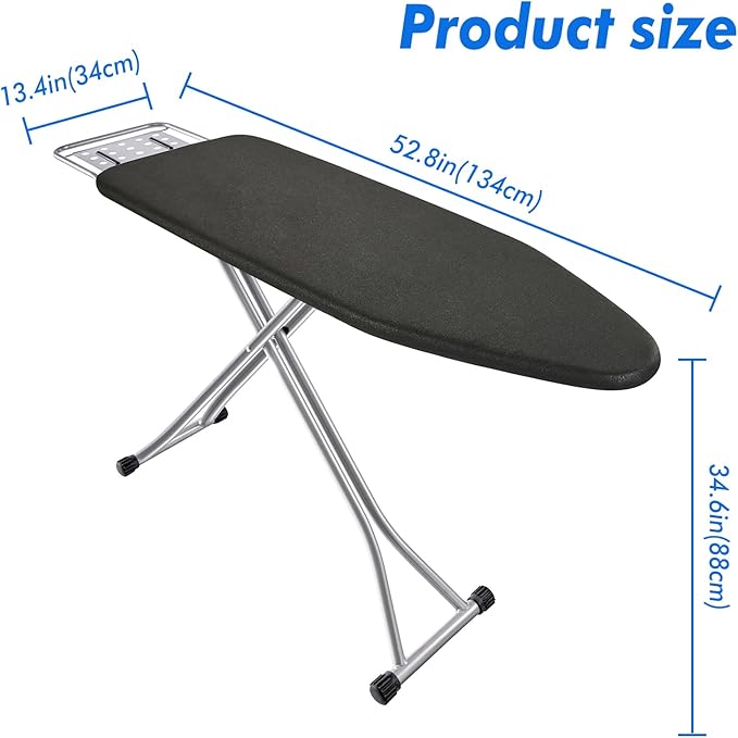 Ironing Board, Heat Resistant Cover Iron Board with Steam Rest, Non-Slip Foldable Ironing Stand. Heavy Sturdy Metal Frame Legs Iron Stand(13 * 34 * 53 Inches) (Silver Black)-Ruum Studio Home