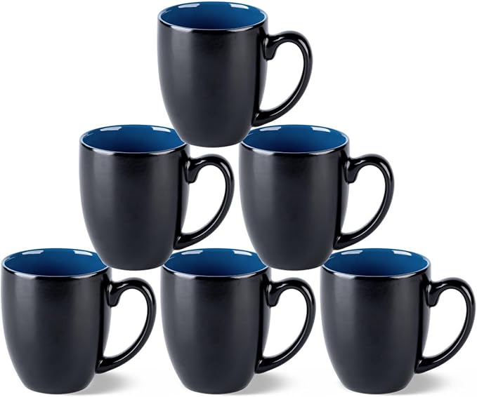 GBHOME 16oz Coffee Mugs Set of 6, Large Ceramic Coffee Mugs for Man, Woman, Dad, Mom, Modern Coffee Mugs Set with handle for Tea/Latte/Cappuccino/Milk/Cocoa. Dishwasher&Microwave Safe,Blue-Ruum Studio Home